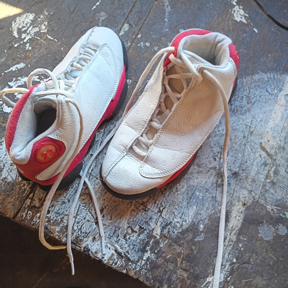 White and Red High-Top Sneakers